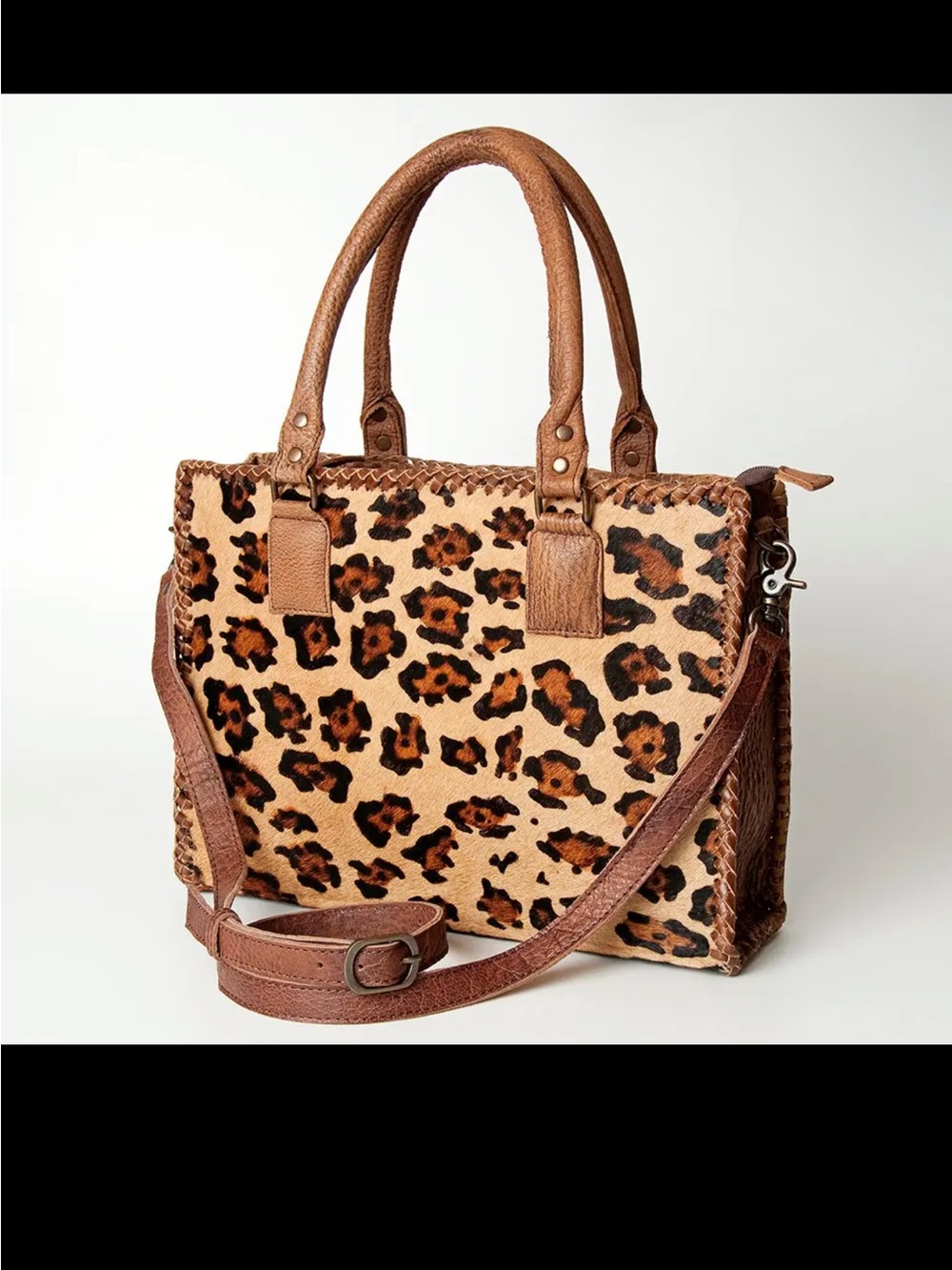 American Darling Leopard Print Tote with Brown Trim